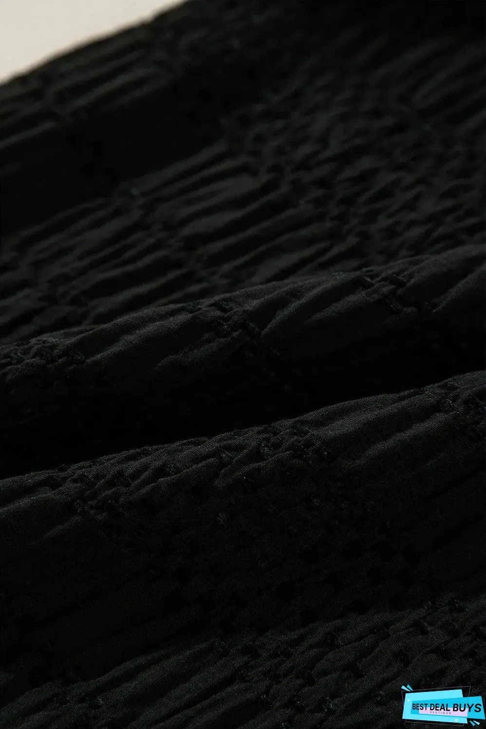 Black Textured Wide Smocked Waist Loose Pants