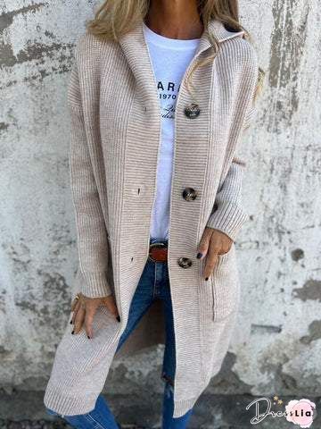 Single-breasted Long Sleeve Cardigan Sweater Coat