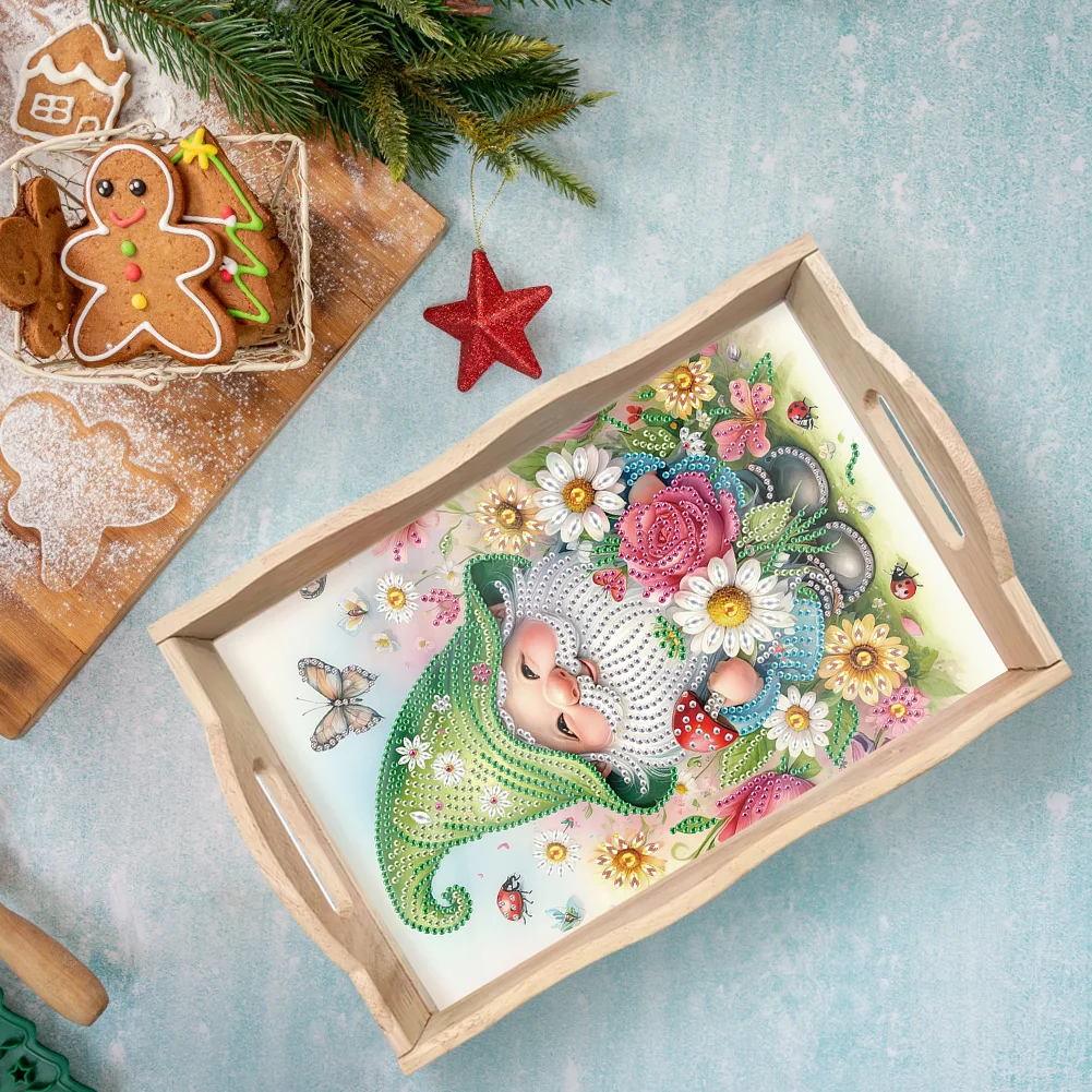 5D DIY Wooden Goblin Diamond Painting Tray Art Craft with Handle for Home Decoration