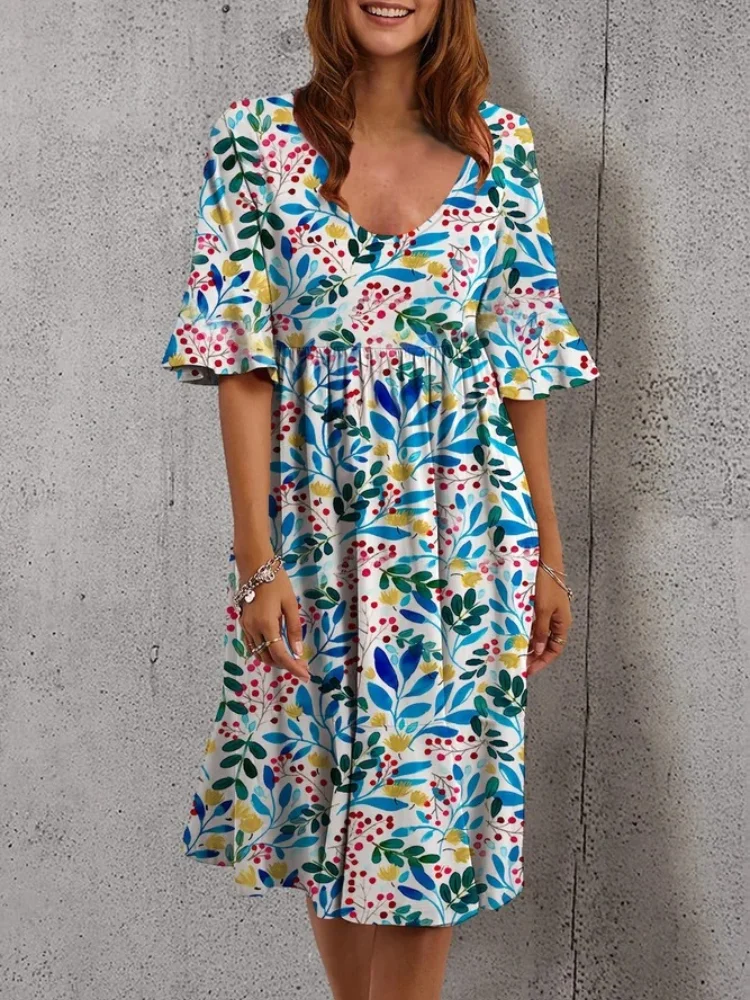 Floral Print Ruffle Midi Dress