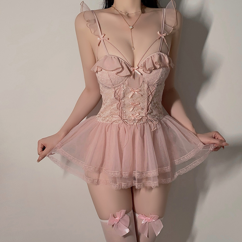Lovingerie - Sweet Style Mesh Cinched Lace-up Sexy Lingerie