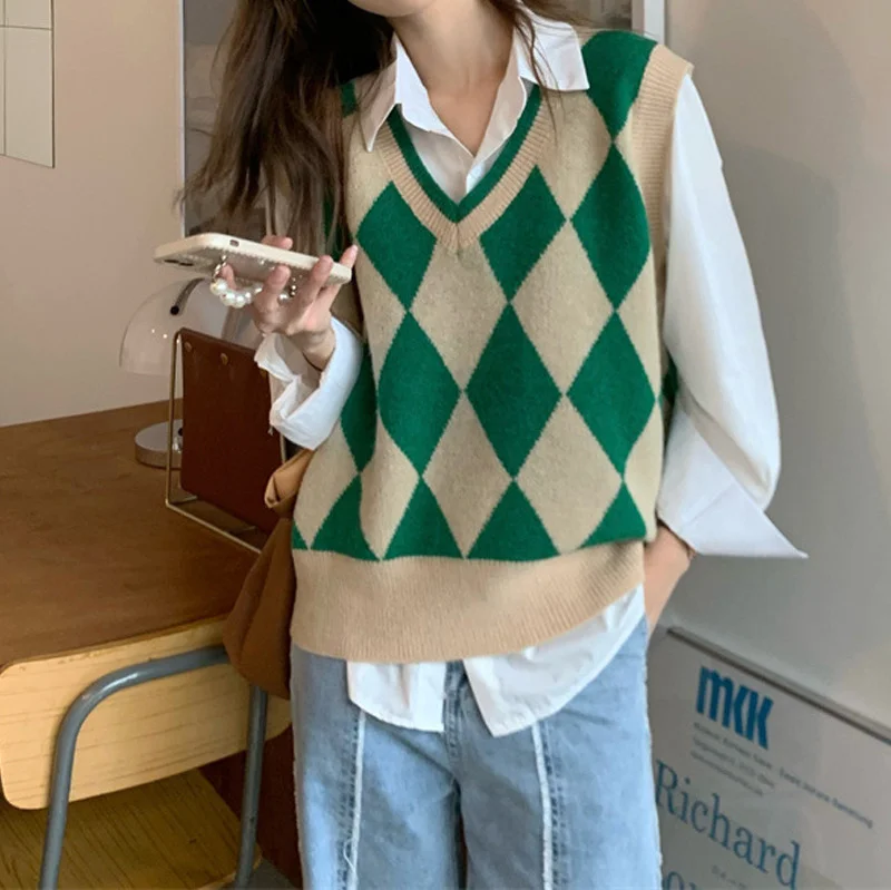 Ueong Ueong New Autumn And Winter Ling Case Fashion Knitting Women's Vest Literature And Art Minority Wear Collision Color Horse Clip Vest Female