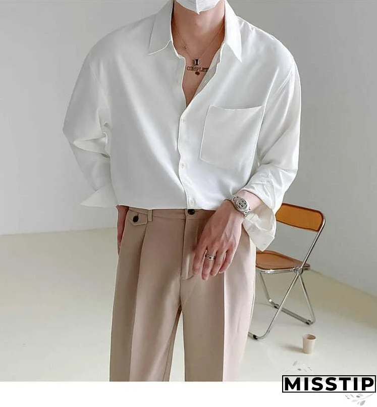 Spring New Senior Long Sleeve Button Down Shirts for Men Korean Fashion Loose Drape Solid Color All-match Men's Shirt Blouse