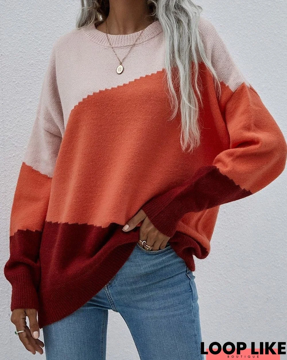 Color Block Drop Shoulder Sweater