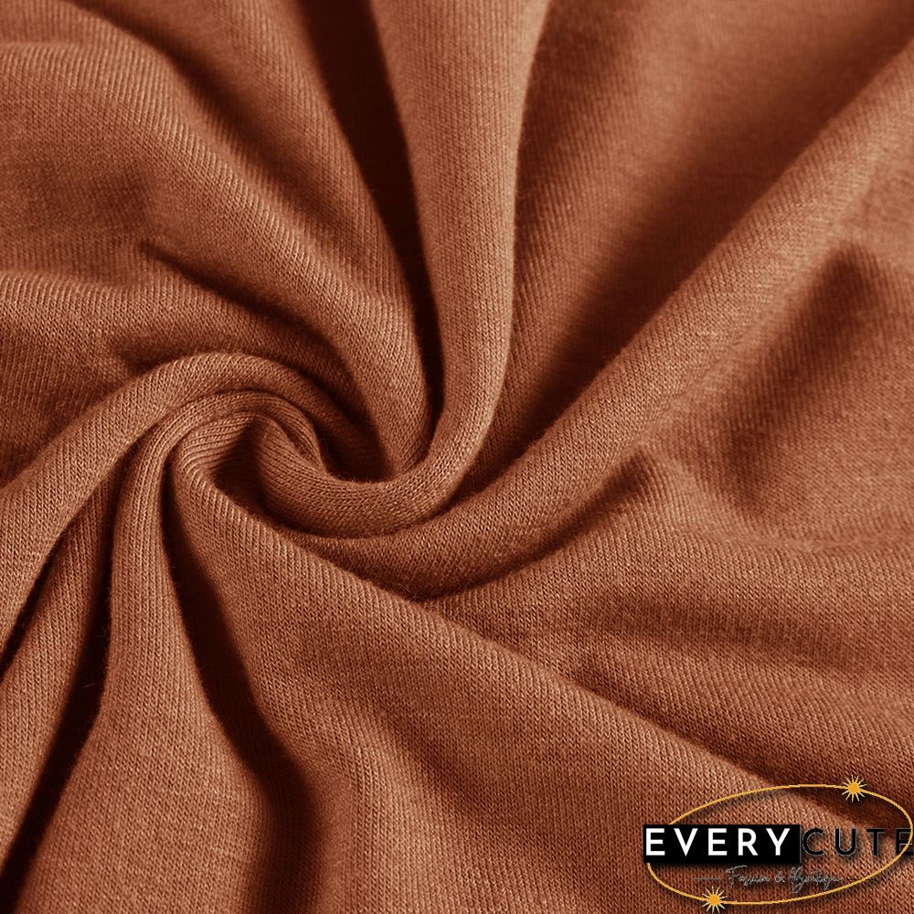 Orange Pleated V Neck Buttoned Long Sleeve Midi Dress