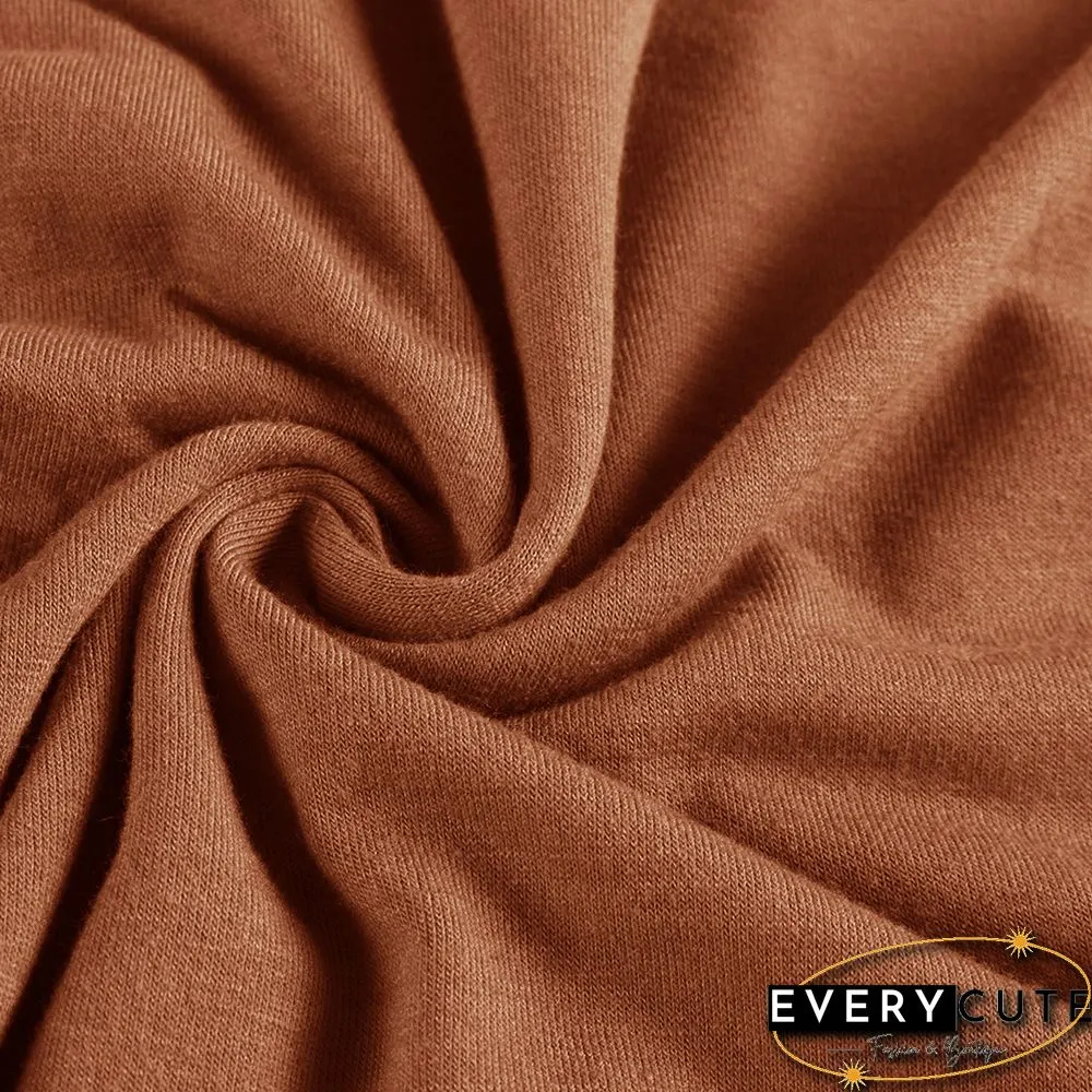 Orange Pleated V Neck Buttoned Long Sleeve Midi Dress