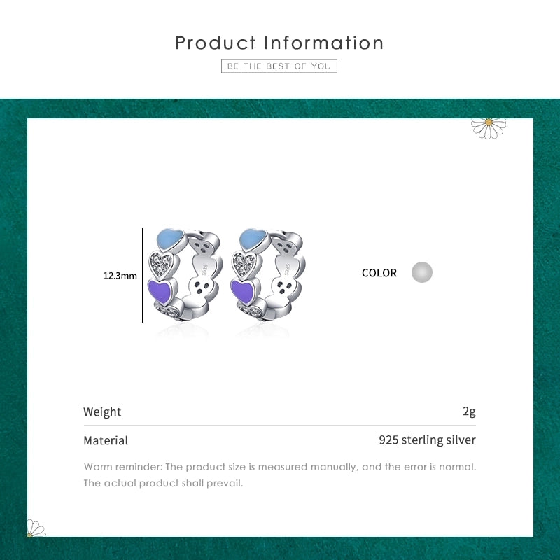 1 Pair 925 Sterling Silver Zircon Heart Shape Earrings