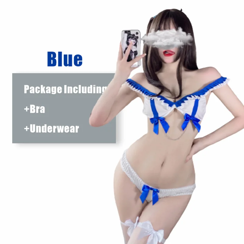 Billionm OJBK Sexy Maid Erotic Outfit Bowknot Bra Panty Set Stockings Role Play Maid Cosplay Costumes Girls Lovely Passion Underwear 2022