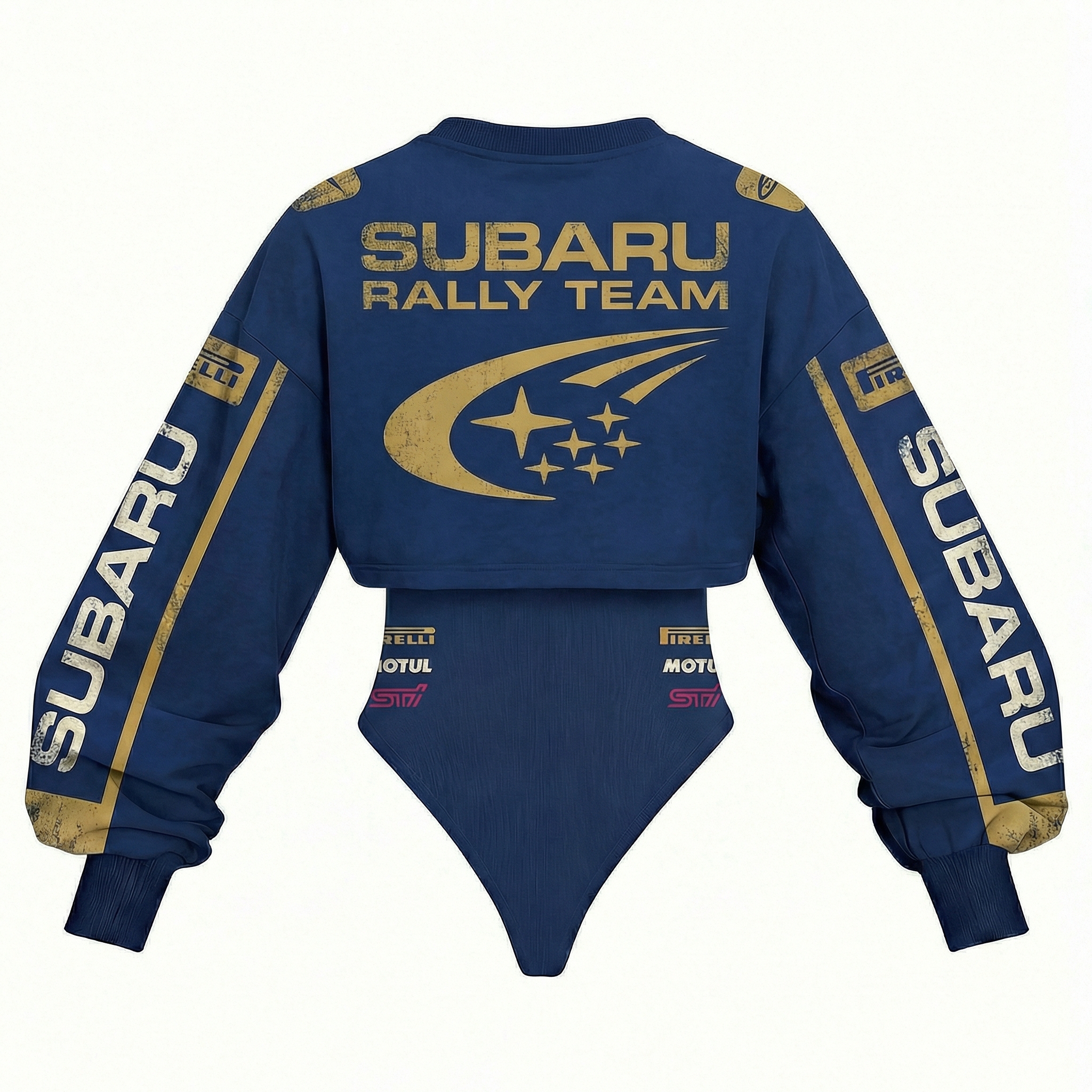 Women's Racing Team Logo Digitally Printed Tights Irregular Sweatshirt Set