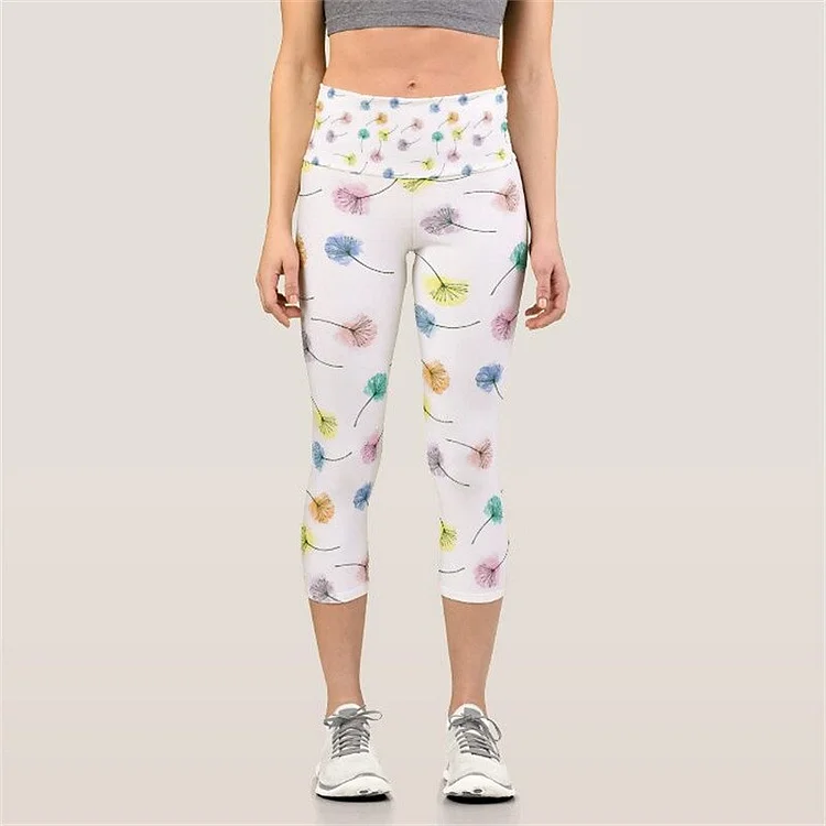 Women's High Waist Floral Print Capri Yoga Leggings