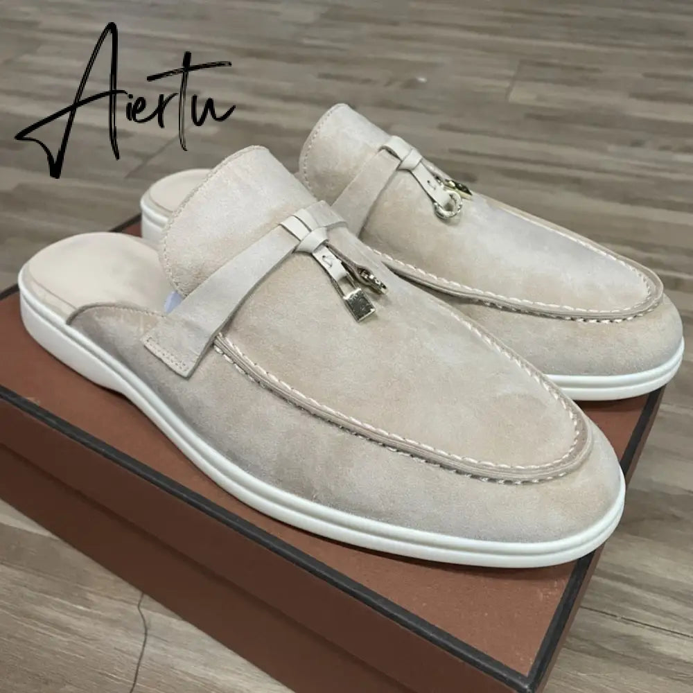 Aiertu  Top Quality LP Summer New Round Head Flat Slippers Pendant Ladies Fashion Comfortable Lok Fu Wool Casual Women Sandals Aiertu