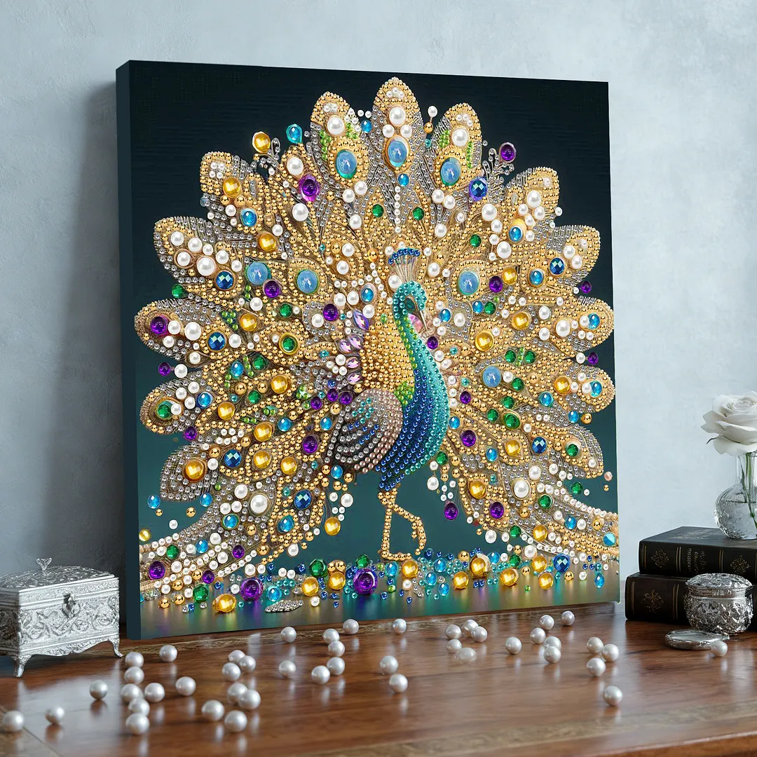 Peacock DIY Art Craft Pearl Diamond Painting with Frame 9.84x9.84in Diamond Art Pearl Painting Kit for Adults Beginners Gift Idea Home Wall Decor