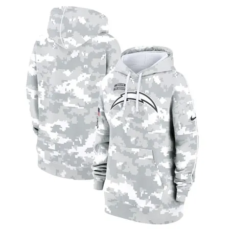 Women's Los Angeles Chargers  Arctic Camo 2024 Salute To Service Club Fleece Pullover Hoodie
