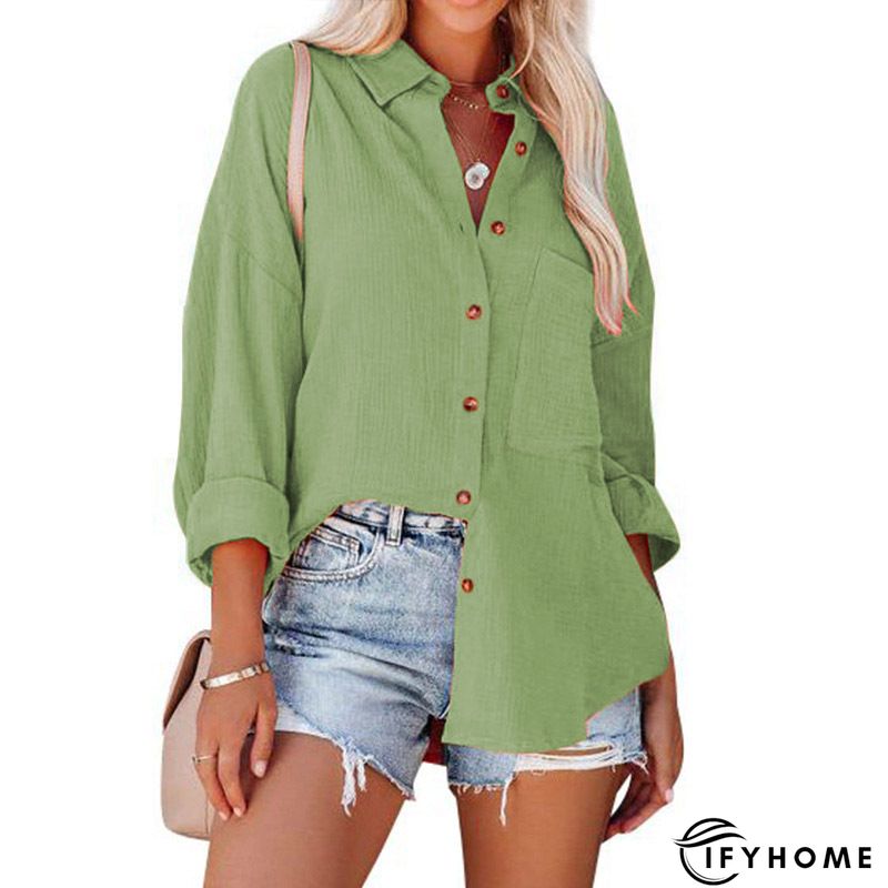 Shirt Collar Long Sleeve Buttoned Casual Blouse Tunics | IFYHOME