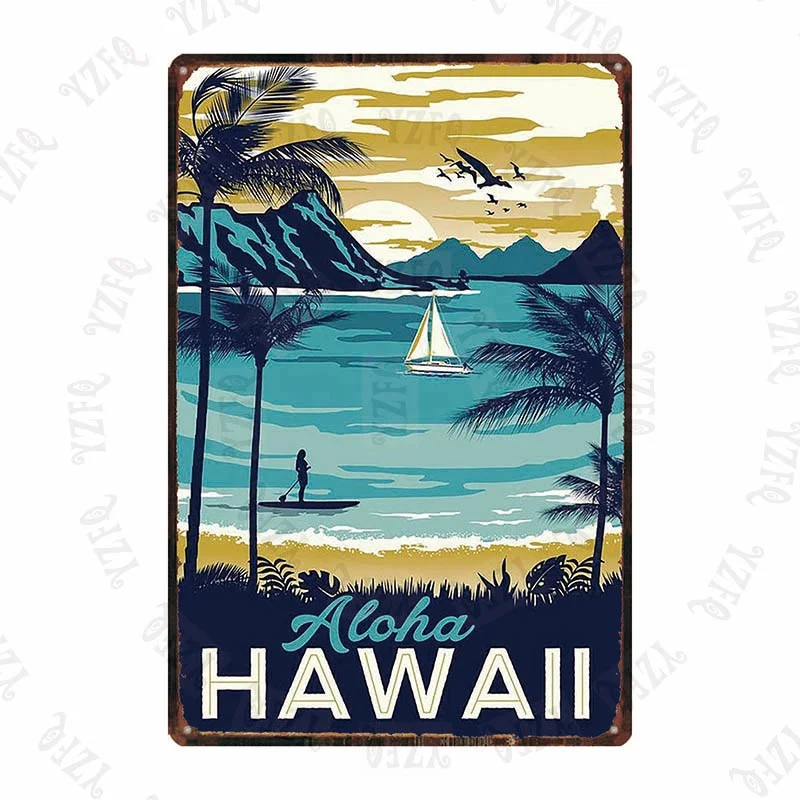 Athvotar Hawaii Travel City Vintage Metal Sign Hula Dance Wall Retro Poster Bar Art Home Craft Decor Cuadros DU-5415A