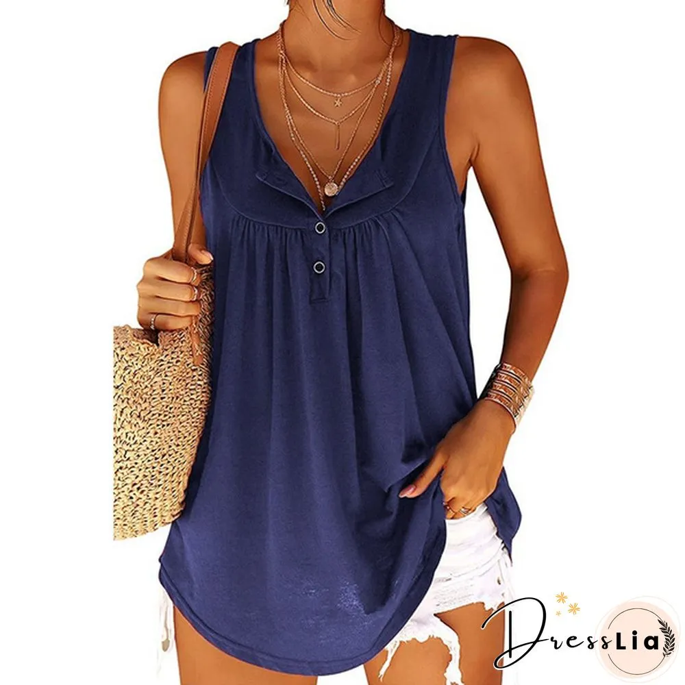 Plus Size Womens Fashion Spring Summer Clothing Casual Sleeveless Camisole Tops for Women Button Down Shirts Solid Color Loose T-shirts Ladies Cotton Silk Blouses Deep V-neck Cami Tank Tops XS-6XL