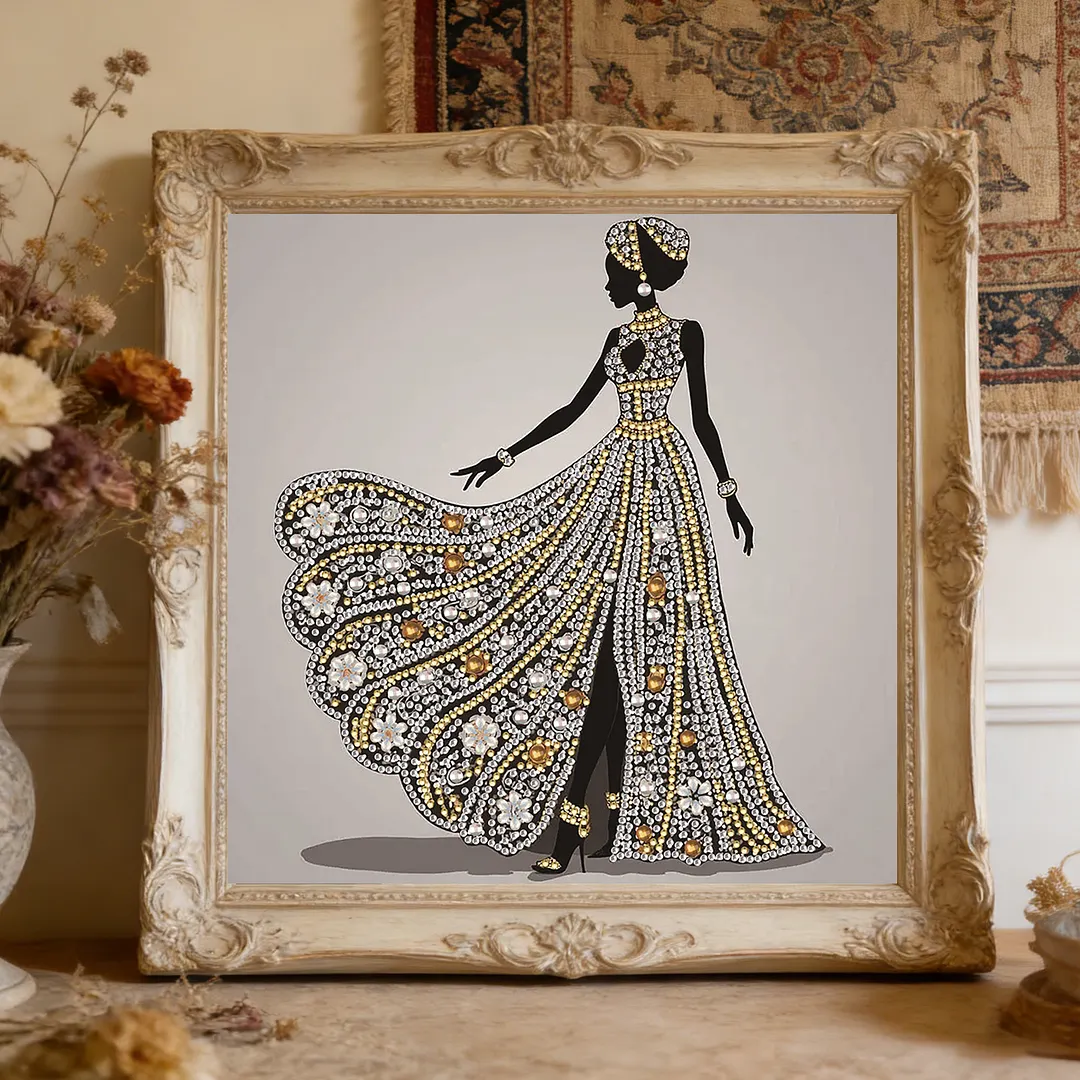 Golden Silhouette Lady Special Shaped 5D DIY Partial Drill Diamond Painting Kits for Adults Beginners Home Decor Crystal Diamond Art 11.81 X11.81inch
