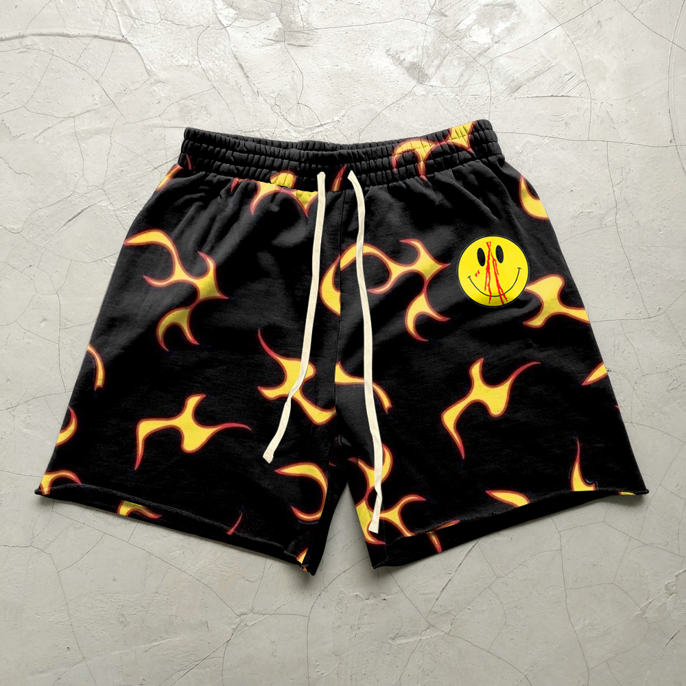 Fashion flame print retro shorts