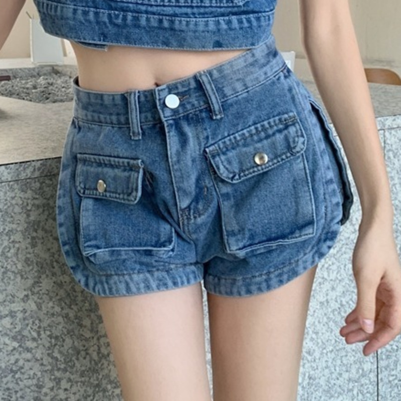 Winzsparks Women's Denim Shorts Workwear Style Summer New Ins Loose Slimming Wide Leg A-line Pants Pocket Denim Hot Pants