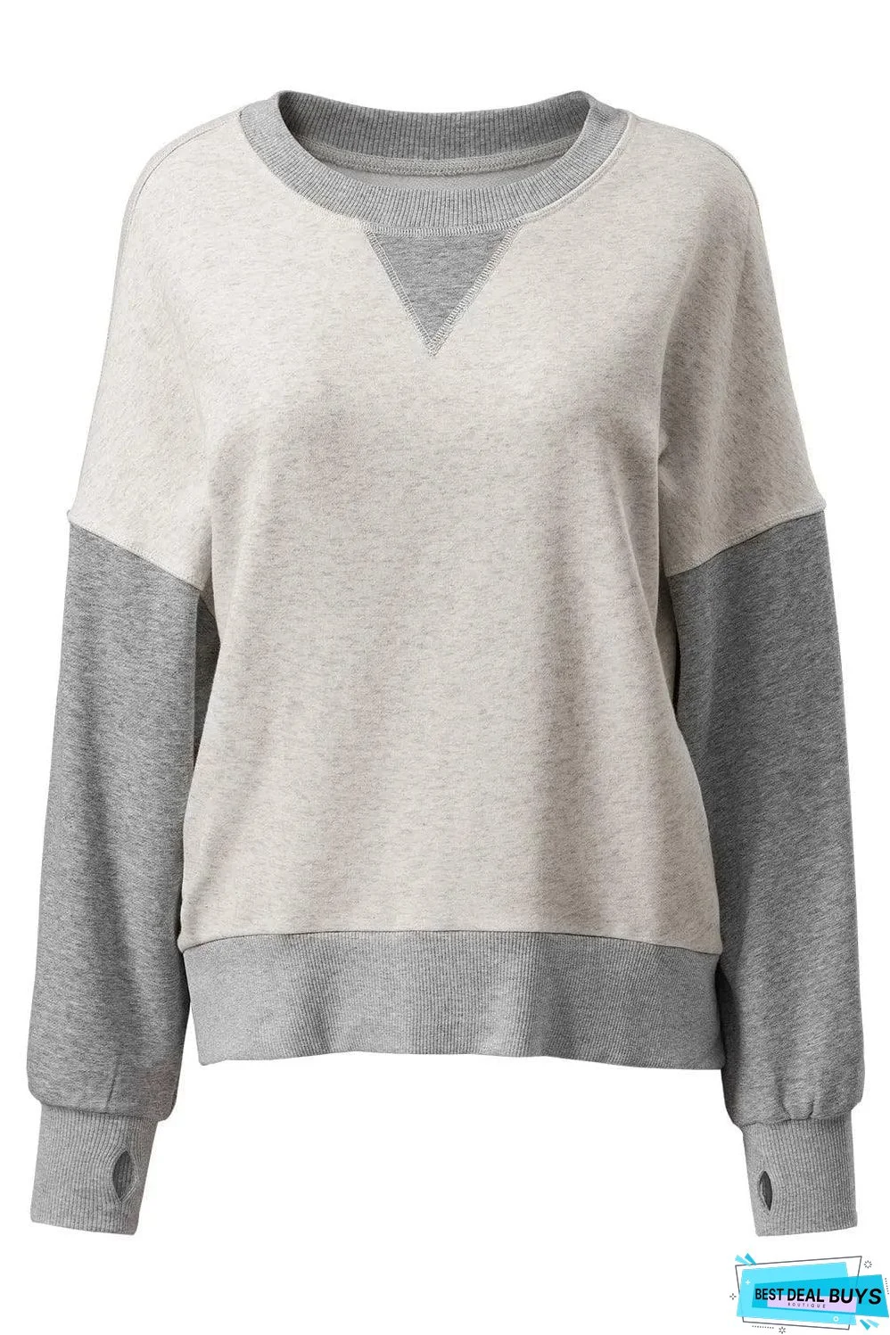 Light Grey Color Block Thumbhole Sleeve Drop Shoulder Sweatshirt