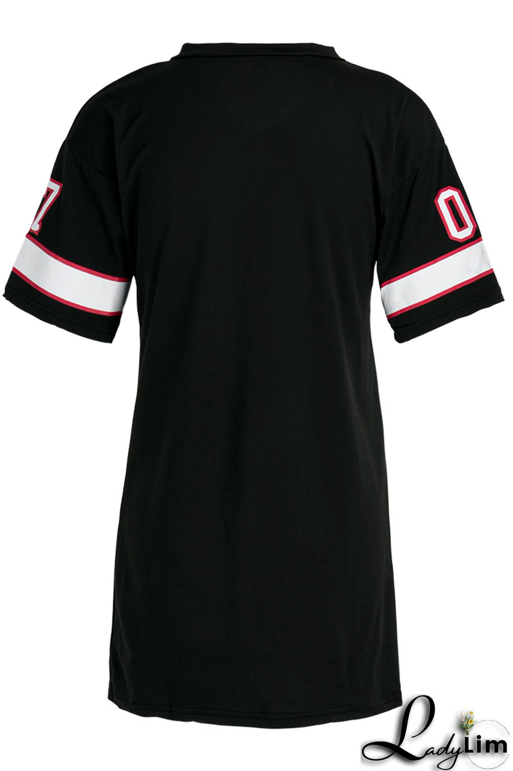 Black Fashion Casual Print Split Joint V Neck Short Sleeve Dress