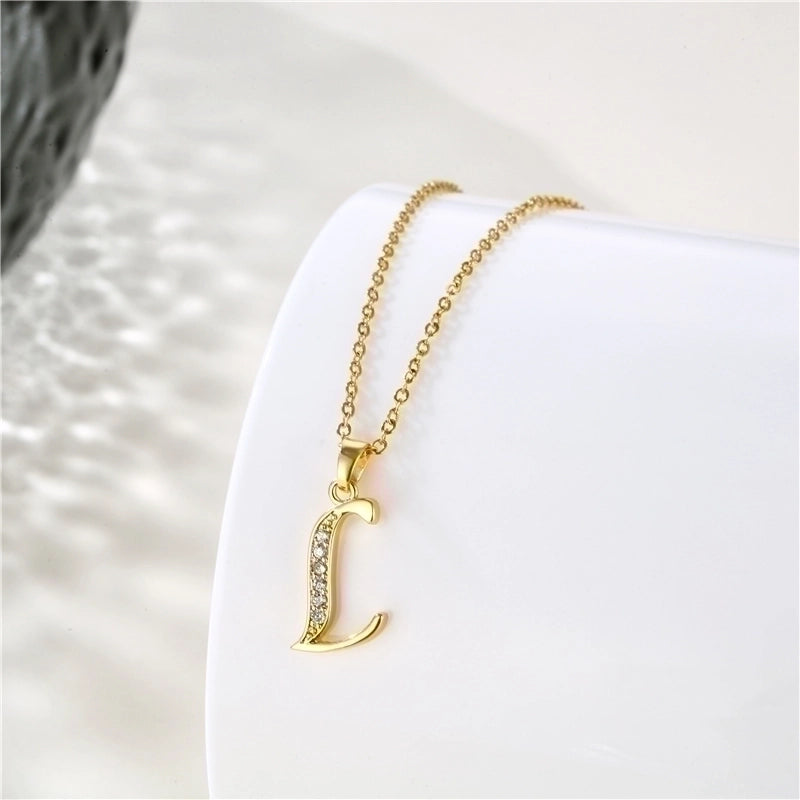 Stainless Steel Titanium Steel 18K Gold Plated Fashion Plating Inlay Letter Zircon Pendant Necklace