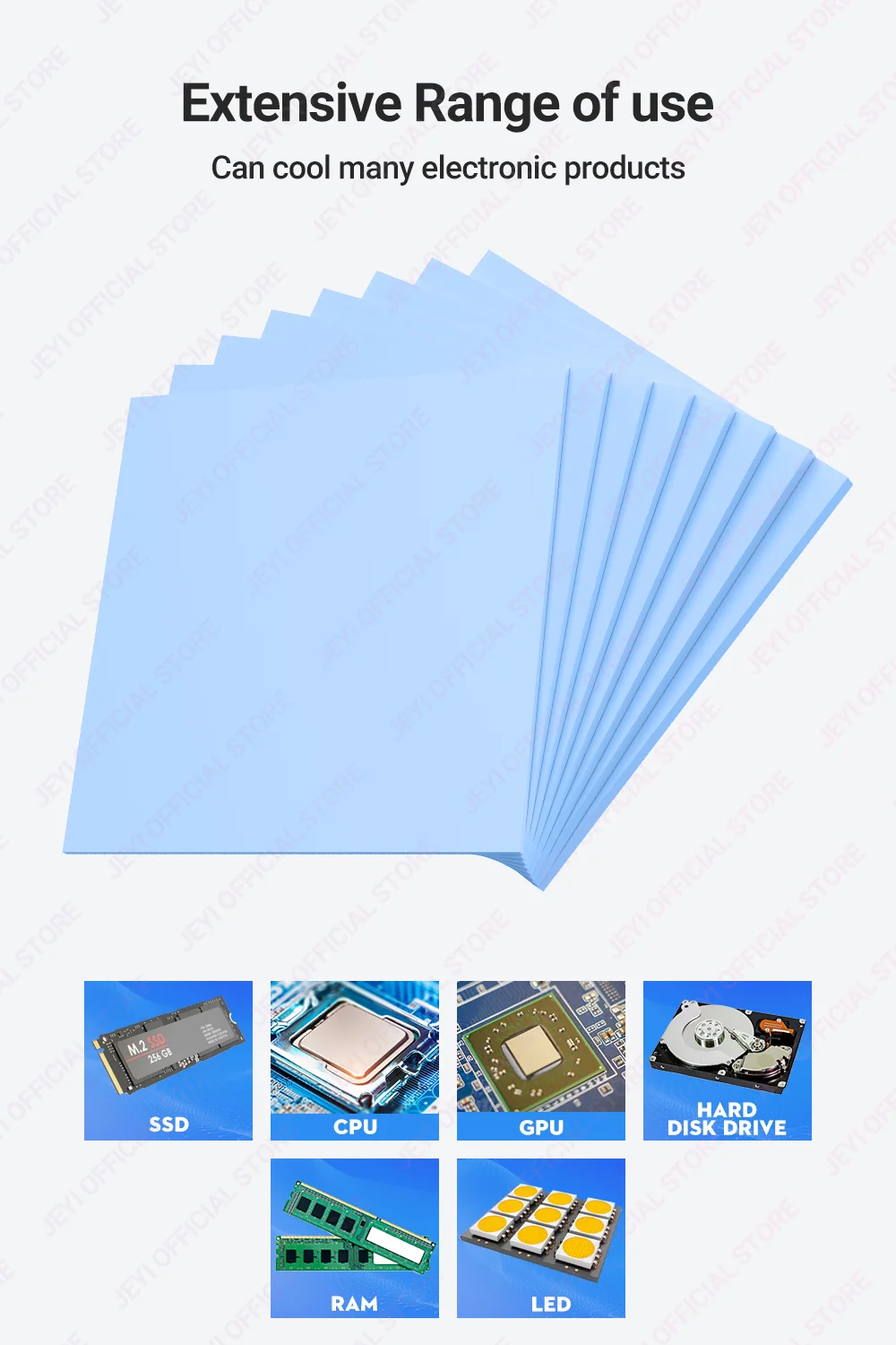 Adwits 16 Pack 20x67x0.5mm Thermal Conductive Silicone Pads With 6.0 W/mk Thermal Conductivity Soft Safe Simple To Apply For Ssd Cpu Gpu Led Ic Chipset Cooling Blue