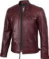 🛒Jaquetas masculinas de couro leg&iacute;timo de cordeiro da fjackets - jaqueta de couro acolchoada estilo motociclista (Cafe Racer), com z&iacute;per.