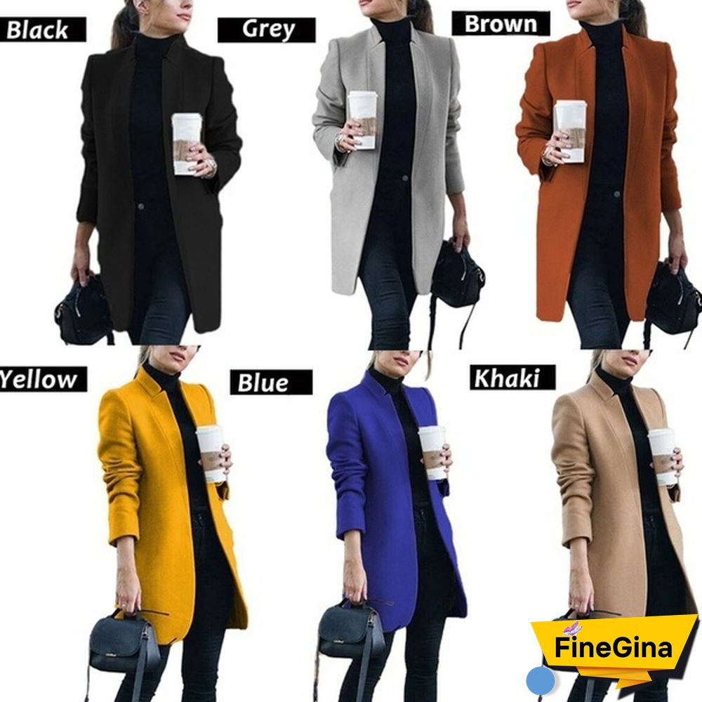 NEW Trending Autumn and Winter Fashion Women's Stand-up Collar Woolen Coat Solid Color Lapel Wool Overcoat Loose Long Windbreaker Jacket Plus Size