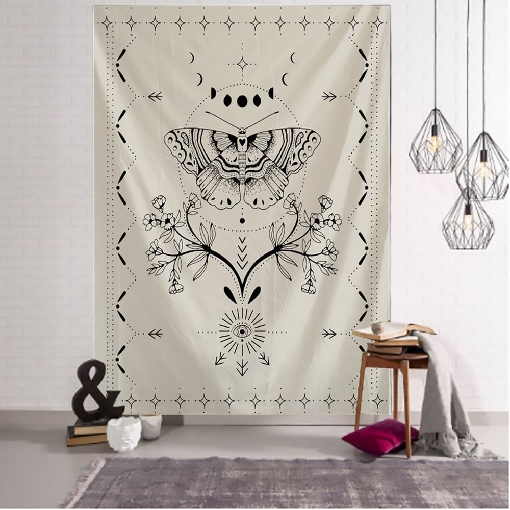 Simple Tarot Flower Butterfly Pattern Tapestry Blanket Psychedelic Witchcraft Wall Hanging Bohemia Gypsy Home Bedroom Decorating