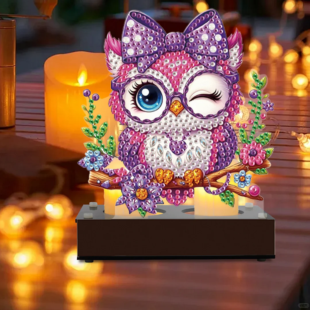 5D DIY Flower Owl Diamond Art Mini Candle Holder for Aromatherapy Art Crafts