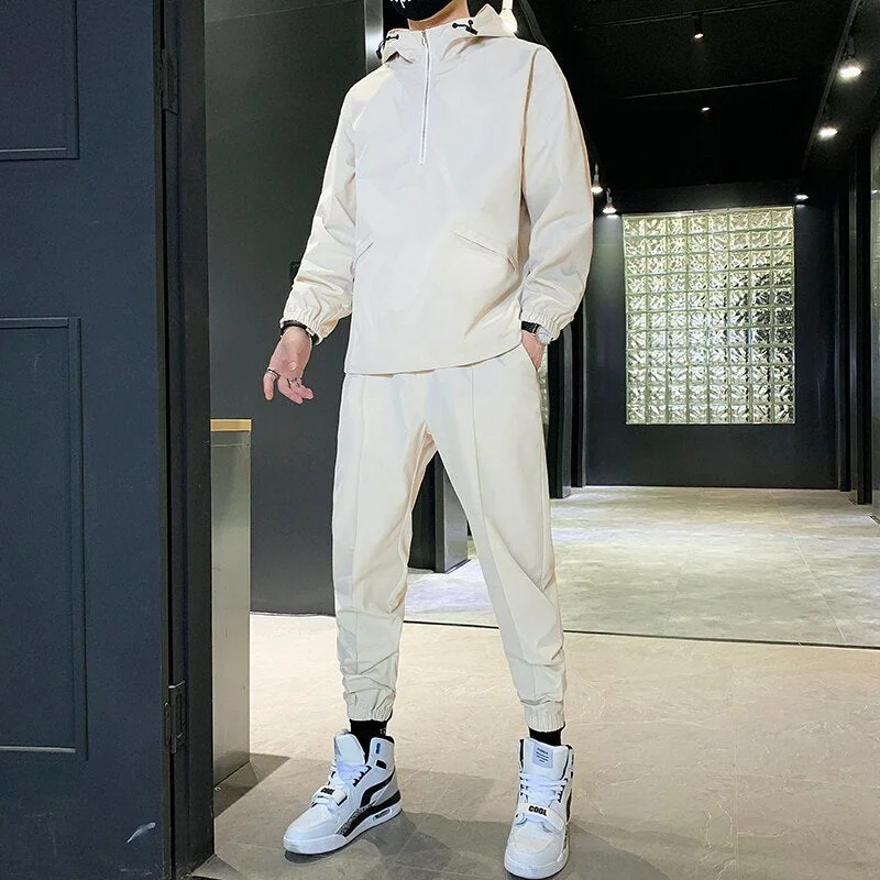 Tracksuit Men's Solid Sets Casual Sportswear Suit Spring Autumn Men Hip Hop Streetwear Zipper Hoodie+Pants Suit Dropshipping