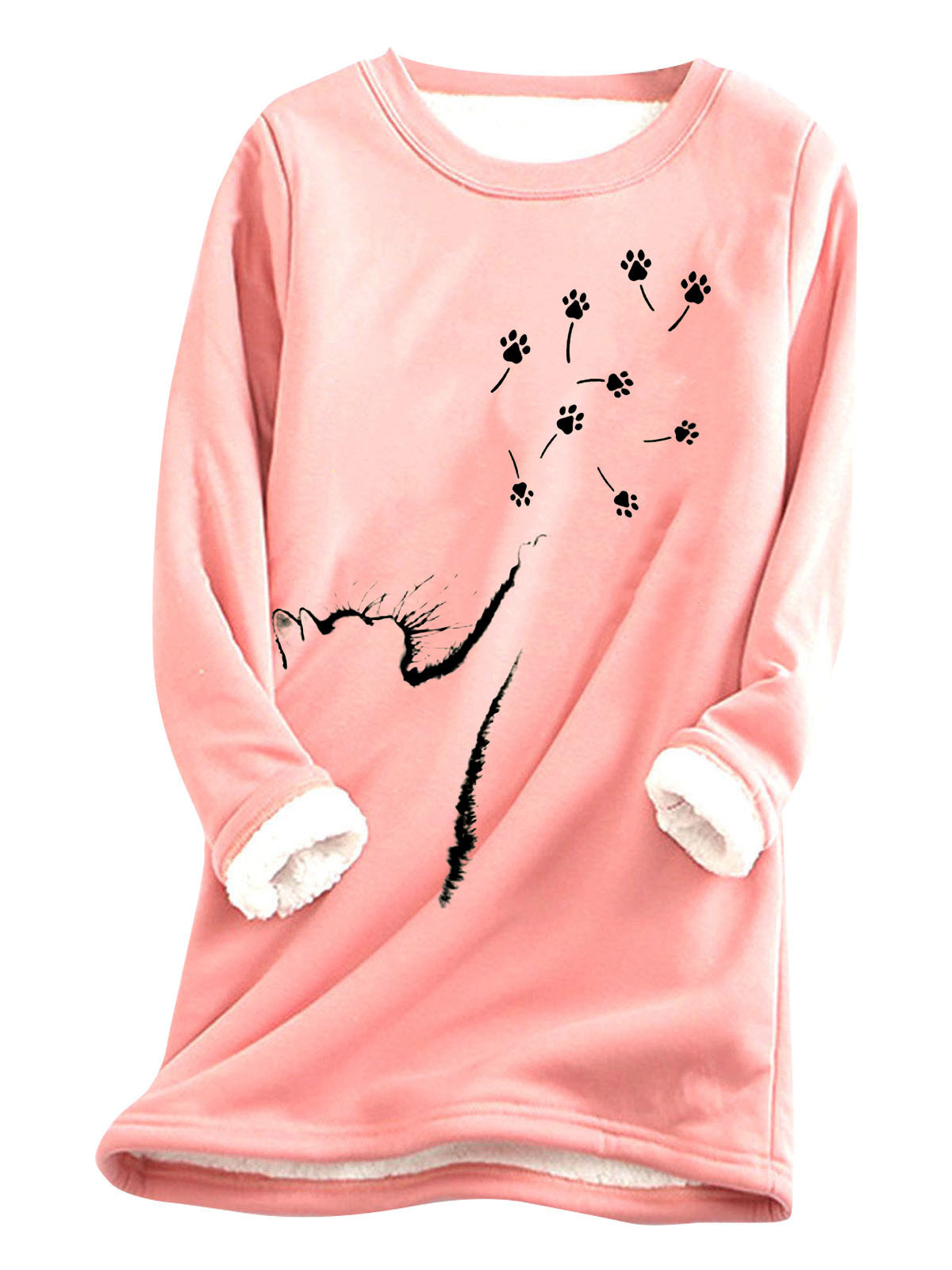 Women Long Sleeve Scoop Neck Fluff/Granular fleece fabric Printed Sweatshirts Tops