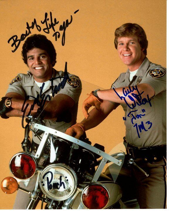 ERIK ESTRADA and LARRY WILCOX signed autographed CHiPs PONCH & JON Photo Poster painting