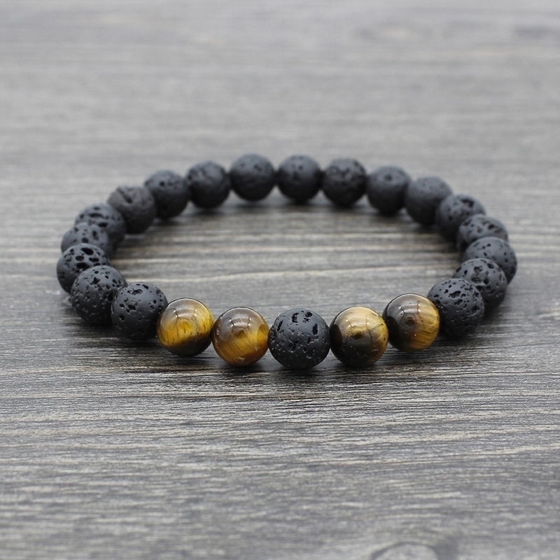 Retro Round Volcanic Rock Stone Beaded Unisex Bracelets