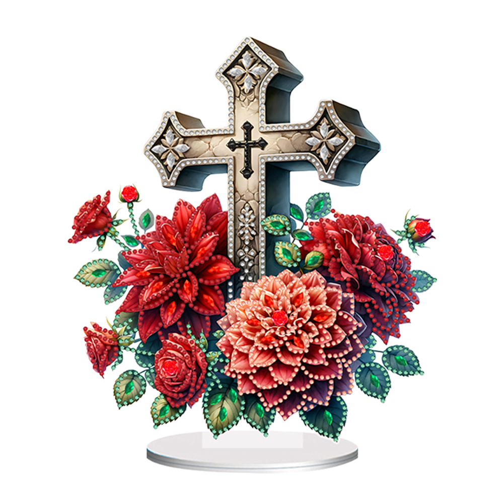 DIY Acrylic Diamond Painting Desktop Tabletop Ornament Cross Flower-Guru-buzz