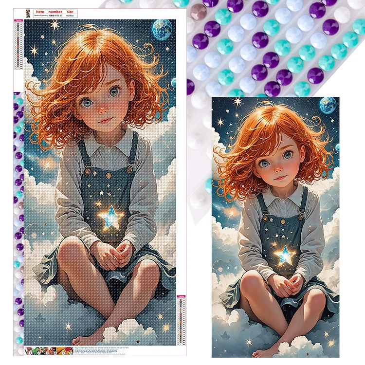 Cute Red-Haired Girl In The Clouds 40*80CM (Canvas) Full Round Drill Diamond Painting gbfke
