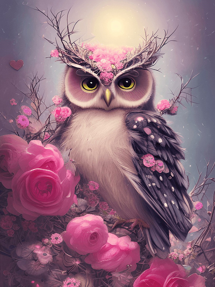 Flower Owl 30*40cm(picture) full square drill diamond painting with 4 to 12 colors of AB drill