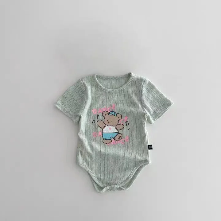 Baby Boy/Girl Bear Print Pullover Short Sleeve Chiffon Bodysuit