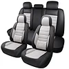 MINGBRON Car Seat Covers Full Set,Black White Car Seat Cover, Car Seat Protector Waterproof, Nappa Leather Car Seat Cushion, Fit for Most Cars