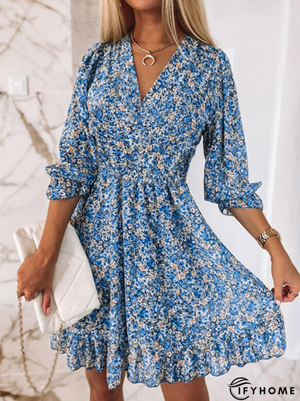 Floral V neck Casual Half sleeve Dress | IFYHOME
