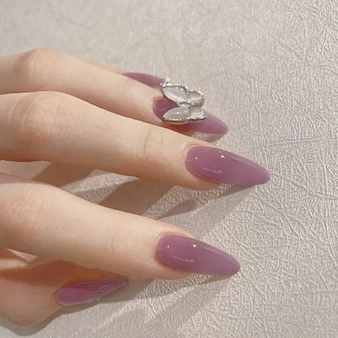 24pcs Stereoscopic Butterfly Light Luxury Elegant Nude Lady Style Removable Nail False Nail Manicure Tool-Nail Inspo