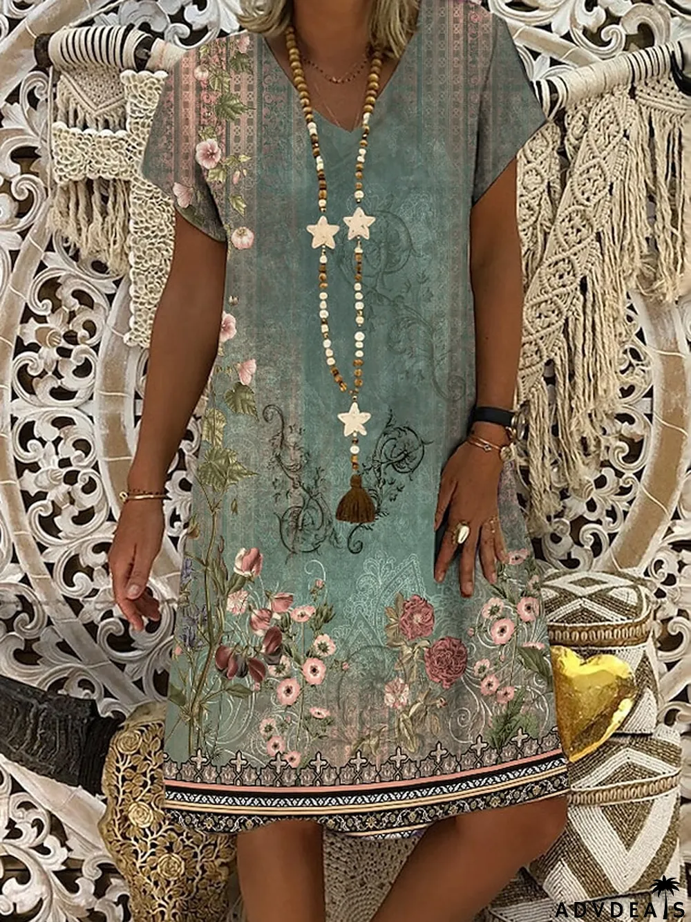 Women's Casual Dress Shift Dress Midi Dress White Blue Green Short Sleeve Flower Print Summer Spring V Neck Basic Vacation Summer Dress S M L XL XXL 3XL