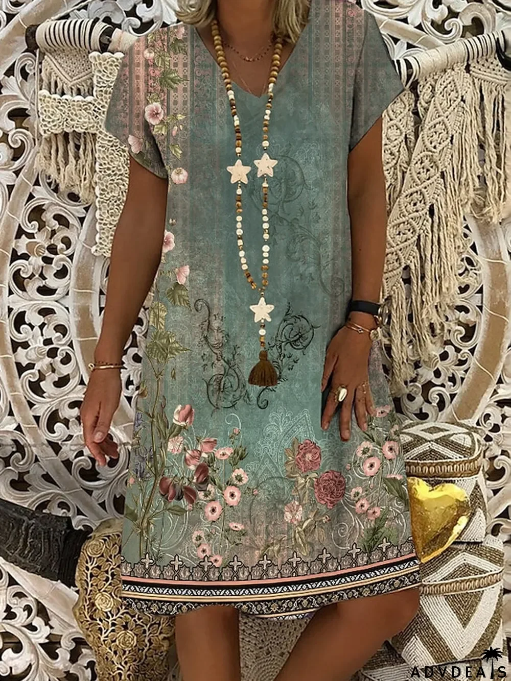 Women's Casual Dress Shift Dress Midi Dress White Blue Green Short Sleeve Flower Print Summer Spring V Neck Basic Vacation Summer Dress S M L XL XXL 3XL