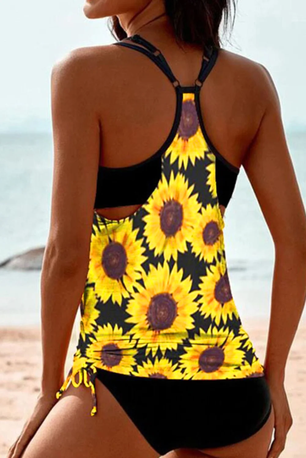 Women's Sunflower Blouson Tankini with Shorts U Neck T-back Low Rise ...