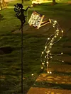 Solar Watering Can Stake Light Angel Hummingbird Iron Art Outdoor
