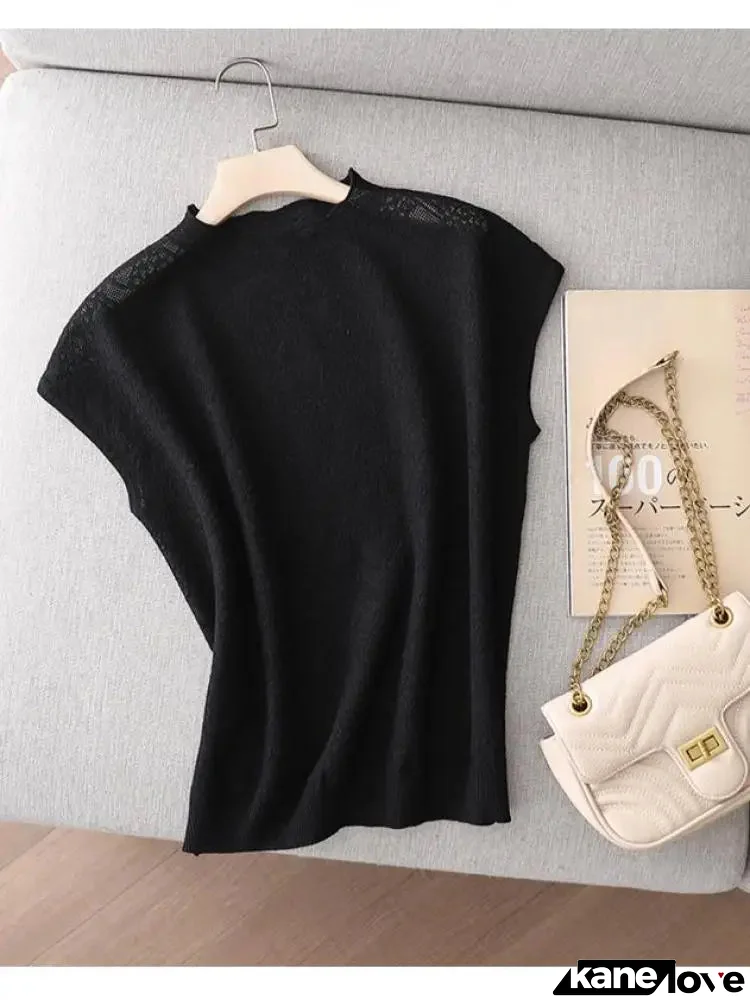 Women's Cotton O-Neck Short Sleeve Knitted Pattern Vintage Sweater