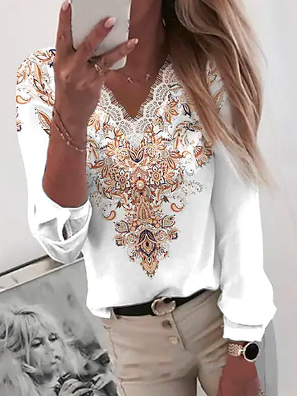 V Neck Vacation Ethnic Tops