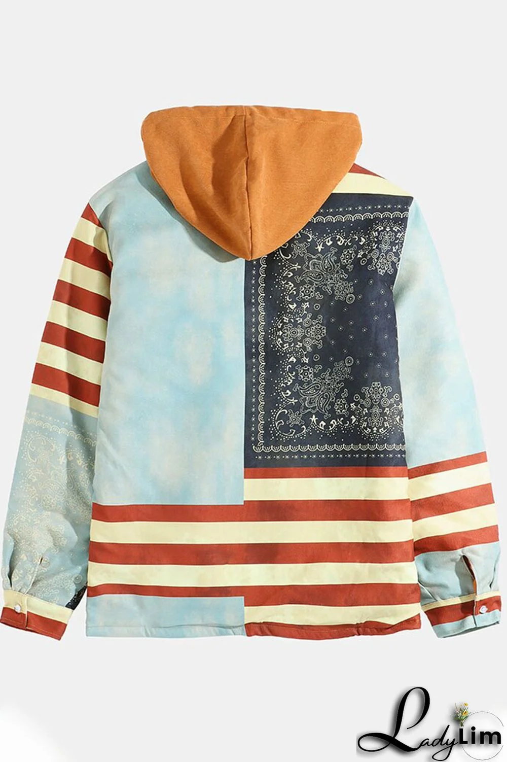 Multicolor Fashion Casual Print Split Joint Hooded Collar Outerwear