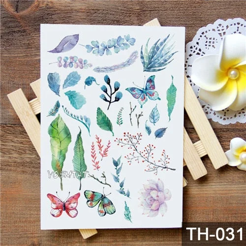 Waterproof Temporary Tattoo Stickers Rose Flowers Leaves Colorful Flash Tatto Sexy Arm Neck Body Art Fake Tattoos For Women Men